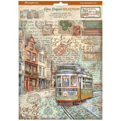 ART OF TRAVELLING rice paper pack - RISPAPPER MED RESETEMA FRÅN STAMPERIA A4