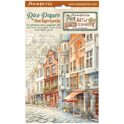 ART OF TRAVELLING rice paper backgrounds - Rispapper med restema från Stamperia A6