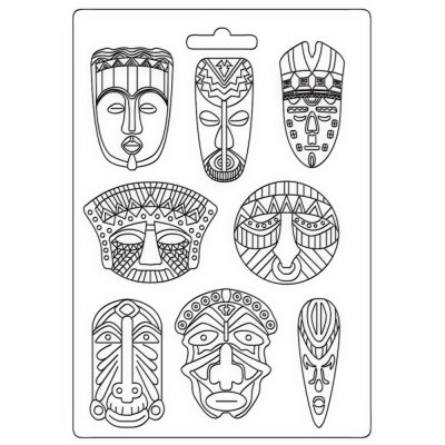Savana Tribal masks soft mould A4 - Gjutform med ansikten från Stamperia