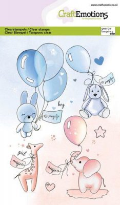 Baby cuddly toys and balloons clear stamp set - Stämpelset med babytema från Craft Emotions A6