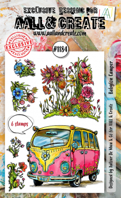 BABYLON CAMPER clear stamp set - Stämpelset med volkwagnsbuss från AALL & Create A6