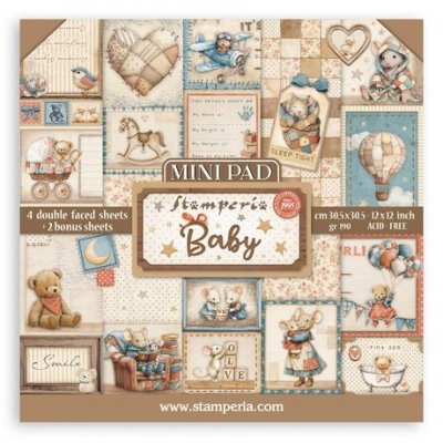 BABY mini pad papers 12x12 - Mönsterpapper med barntema från Stamperia 30x30 cm