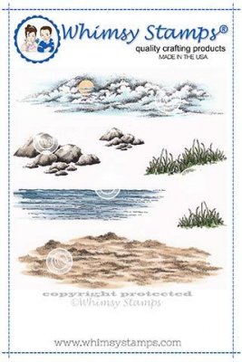 Beach create a scene rubber stamps - Gummistämplar med strandtema från Whimsy Stamps