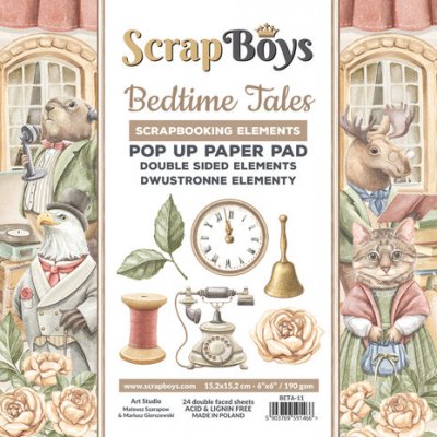Bedtime Tales 6x6 Inch Pop Up Paper Pad - Pappersdekorationer med barn- och djurtema från ScrapBoys 15x15 cm