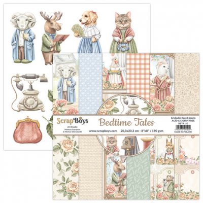 Bedtime Tales 8x8 Inch Paper Pad - Mönsterpapper med romantiskt barntema från ScrapBoys 20x20 cm