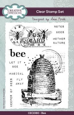 BEE COLLAGE CLEAR STAMP - Stämpel med bikupa från Sam Poole Creative Expressions A6