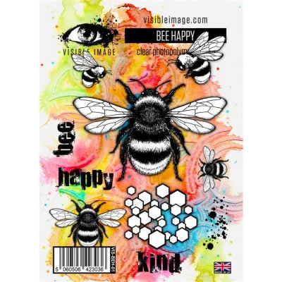 BEE HAPPY bumblebee clear stamp set - Stämpelset med humla från Visible image A6