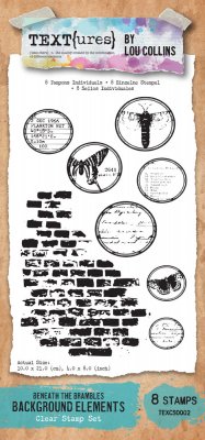 BENEATH THE BRAMBLES clear stamp set - Stämpelset med tegelvägg och cirkelstämplar från Lou Collins 10x20 cm
