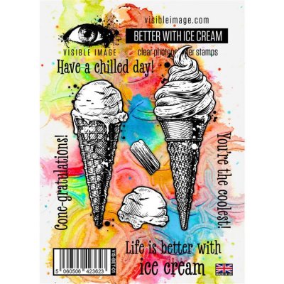 BETTER WITH ICE CREAM clear stamp set - Stämpelset med glass från Visible Image A6
