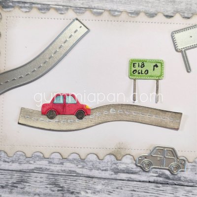 CAR ROAD SIGN die set BIL VÄG SKYLT from Gummiapan 30,5 x 16 mm, 22,5 x 27 mm, 103 x 17,5 mm