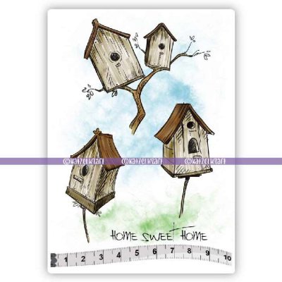 PRE-ORDER Bird house rubber stamp set from KatzelKraft A6