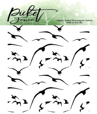 PRE-ORDER - Birds in Flight 4x4 Inch Clear Stamp from Picket fence studios 10x10 cm