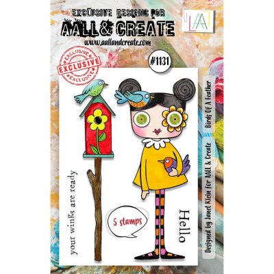 BIRDS OF A FEATHER #1131 clear stamp set - Stämpelset med flicka från AALL & Create A7