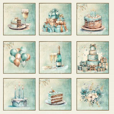 BIRTHDAY klippark 9 med grattis- och födelsedagstema från Reprint 30x30 cm