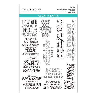 BIRTHDAY LAUGHS SENTIMENTS AGED TO PERFECTION clear stamp set - Engelska textstämplar med ålderstema från Spellbinders