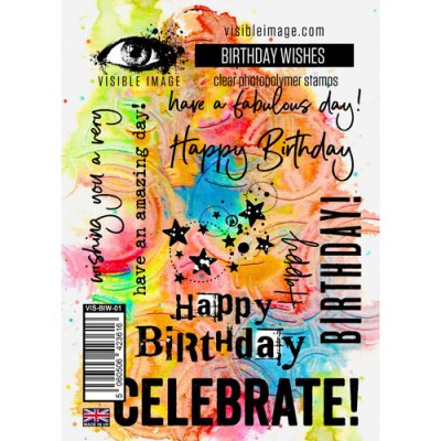 BIRTHDAY WISHES text clear stamp set - Stämpelset med grattistema från Visible Image A6