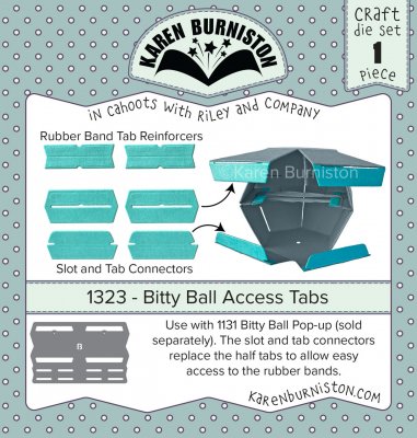 BITTY BALL ACCESS TABS die (fit with kbr1131) - Stansmall för gummibandshållare från Karen Burniston
