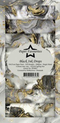 Black Ink Drops Slim Paper Pack - Mönsterpapper från Paper Favourites 10x21 cm