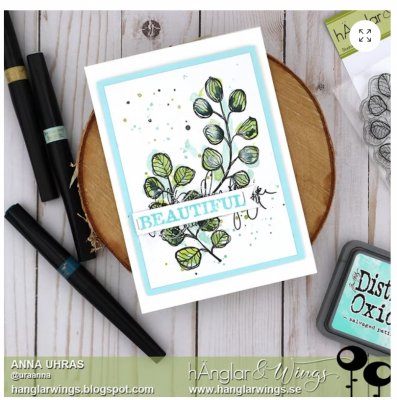 BLADRANKA leaf and text scribble clear stamp set from Hänglar & Wings A6