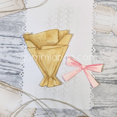 Wrapping paper for flowers die set BLOMSTERPAPPER MED ROSETT from Gummiapan ca 61,5 x 72 mm, 47 x 33 mm