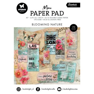 BLOOMING NATURE mini paper pad - Litet pappersblock med blomtema från Studio Light A7