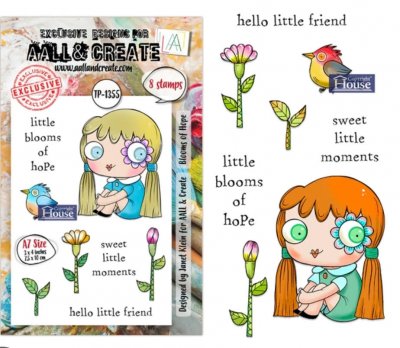BLOOMS OF HOPE girl and flowers clear stamp set - Stämpelset med flicka och blommor från AALL & Create A7