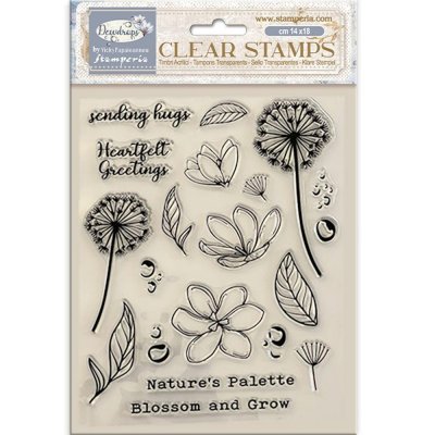 BLOSSOMS DEWDROP clear stamp set - Stämpelset med blommor från Stamperia A5