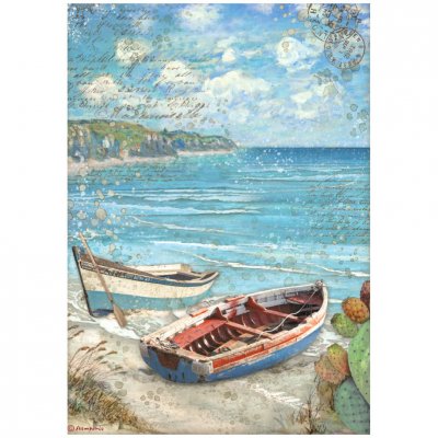 Blue Dream A4 Rice Paper Boats - Rispapper med båtar havstema från Vicky Papaioannou Stamperia
