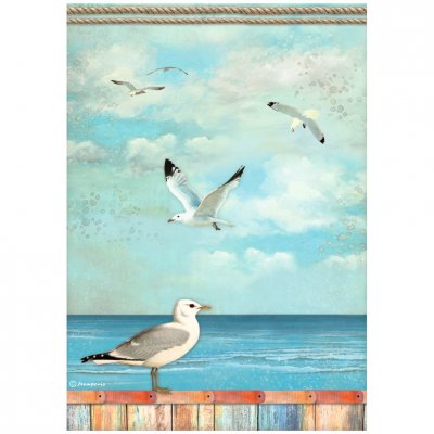 Blue Dream A4 Rice Paper Seagulls - Rispapper med måsar fåglar hav från Vicky Papaioannou Stamperia