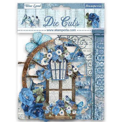 Blue Land Die Cuts - Dekorationer med blå blommor från Stamperia