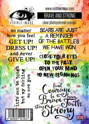 BRAVE AND STRONG quote clear stamp set - Stämpelset från Visible image A6