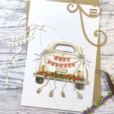 BRÖLLOPSBIL just married wedding car die set from Gummiapan ca 73x74 mm monterad