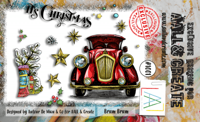 #1001 BRUM BRUM car christmas clear stamp set - Stämpelset med bil och jultema från AALL & Create