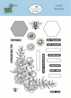 BUSY BEE, flower and word clear stamp set from Elizabeth Craft Designs A5