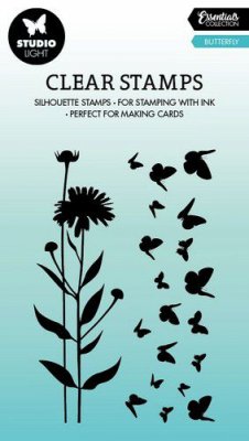BUTTERFLY sihouette clear stamp set - Stämpelset med fjärilar och blomma från Studio Light 6,2x9,3 cm