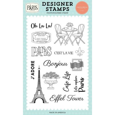CAFE LIFE Paris clear stamp set - Stämpelset med kafé- och Paristema från Carta Bella