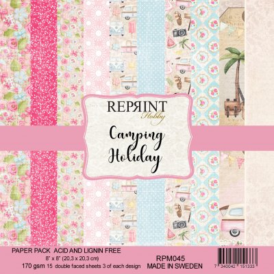 Camping Holiday Collection pack 8x8 - Mönsterpapper med sommartema från Reprint 20x20 cm