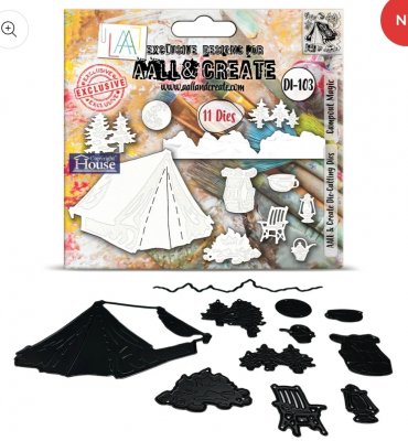CAMPOUT MAGIC die set - Stansmallar med campingtema från AALL & Create olika storlekar... 9,9 cm x 7,1 cm till den minsta på 1,9