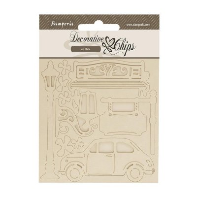 CAR art of travelling DECORATIVE CHIPS - Tunna dekorationer med bil från Stamperia
