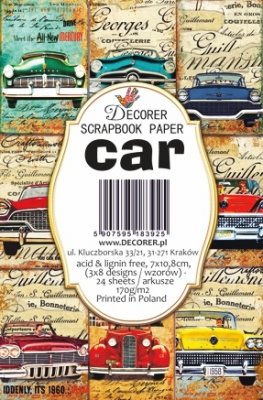 Car Paper Pack - Små mönsterpapper med bilar från Decorer 7x10,8 cm