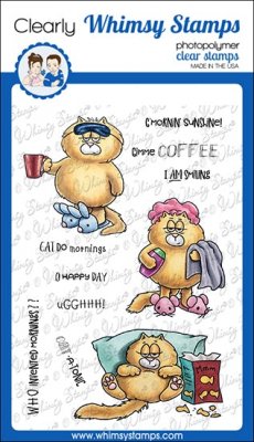 PRE-ORDER Cat Do Mornings Clear Stamp set from Whimsy Stamps 10x15 cm
