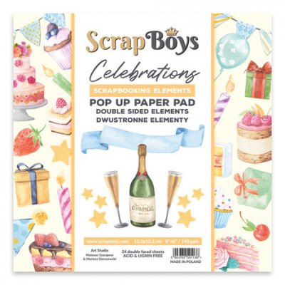 Celebrations party birthday 6x6 Inch Pop Up Paper Pad - Pappersdekorationer med grattistema kalas födelsedag från ScrapBoys 15x1