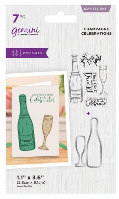 CHAMPAGNE CELEBRATIONS stamp and die set - Stämplar och stansmallar med champagnetema från Crafter's Companion