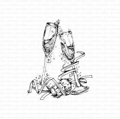 CHAMPAGNEGLAS champagne glasses rubber stamp from Gummiapan ca 57x71 mm