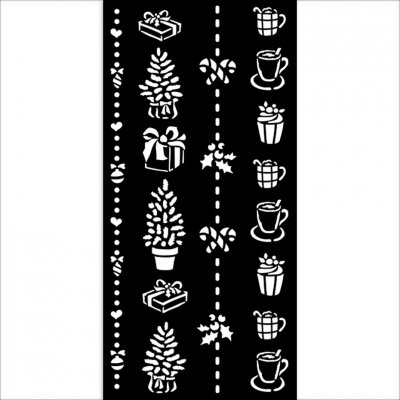 CHRISTMAS BORDER GIFTS AND CUPS stencil from Stamperia 12x25 cm