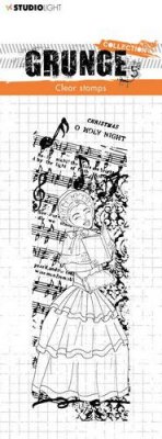Christmas caroler Grunge Collection nr.97 clear stamp - Stämpel med sjungande kvinna från Studio Light 5,2x14,8 cm