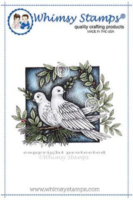 Christmas doves (bird) rubber stamp - Stämpel med juliga duvor från Whimsy Stamps ca 10*8,6 cm
