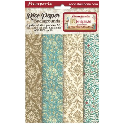 CHRISTMAS GREETINGS Rice paper backgrounds from Stamperia A6