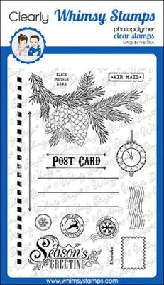Christmas postcard clear stamp set - Stämpelset med julvykortstema från Whimsy Stamps 10*15 cm