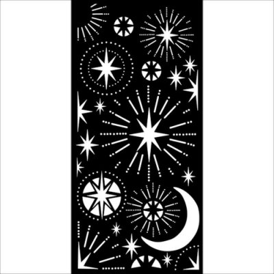 CHRISTMAS STARS AND MOON Mixed Media Thick Stencil - Schablon med måne och stjärnor från Stamperia 12x25cm